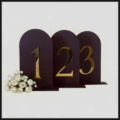 Three decorative numbers "1", "2", and "3" in gold on dark background, with white flowers.